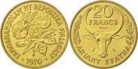 Madagascar 20 Francs Münze, Paris, UNZ, Aluminum-Bronze, KM:E10 -