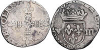Frankreich 1/8 Ecu Münze, Henri III, Bayonne, rogné, S+, Silber -