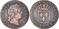 Frankreich Sol Münze, Louis XV, Sol à la vieille tête, Troyes, S+, Kupfer -
