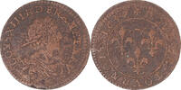 Frankreich Double Tournois Münze, Louis XIII, S+, Kupfer, Gadoury:11 -