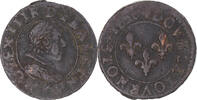 Frankreich Double Tournois Münze, Louis XIII, S+, Kupfer, Gadoury:8 -
