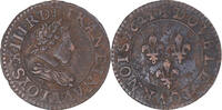 Frankreich Double Tournois Münze, Louis XIII, Paris, S+, Kupfer -