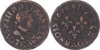 Frankreich Double Tournois Münze, Louis XIII, Poitiers, S+, Kupfer -