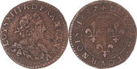 Frankreich Double Tournois Münze, Louis XIII, S+, Kupfer, Gadoury:11 -