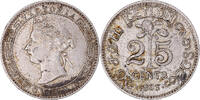 Ceylon 25 Cents Münze, Victoria, London, SS+, Silber, KM:95 -