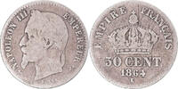 Frankreich 50 Centimes Münze, Napoleon III, Bordeaux, S+, Silber -