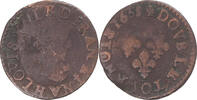 Frankreich Double Tournois Münze, Louis XIII, La Rochelle, S, Kupfer -