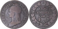 Frankreich 5 Centimes Münze, Dupré, Paris, S+, Bronze, KM:640.1 -