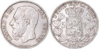 Belgien 5 Francs Münze, Leopold II, Brussels, S+, Silber, KM:24 -