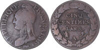 Frankreich 5 Centimes Münze, Dupré, Paris, S+, Bronze, KM:640.1 -
