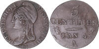 Frankreich 5 Centimes Münze, Dupré, Paris, SS, Bronze, KM:635.1 -