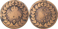 Frankreich Decime Münze, Louis XVIII, Strasbourg, S, Bronze, KM:701 -