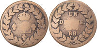 Frankreich Decime Münze, Louis XVIII, Strasbourg, S, Bronze, KM:701 -