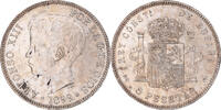 Spanien 5 Pesetas Münze, Alfonso XIII, Madrid, VZ, Silber, KM:707 -