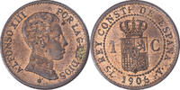 Spanien Centimo Münze, Alfonso XIII, Madrid, VZ, Bronze, KM:726 -