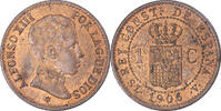 Spanien Centimo Münze, Alfonso XIII, Madrid, VZ, Bronze, KM:726 -