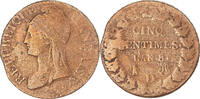 Frankreich 5 Centimes Münze, Dupré, Lyon, S+, Bronze, KM:640.5 -