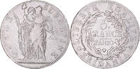 Italien Staaten 5 Francs Münze, PIEDMONT REPUBLIC, Turin, S+, Silber -