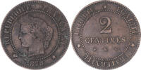 Frankreich 2 Centimes Münze, Cérès, Bordeaux, S+, Bronze, KM:827.2 -
