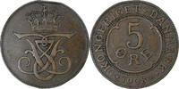 Dänemark 5 Øre Frederik VIII, Copenhagen, SS+, Bronze, KM:806 -
