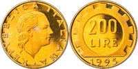 Italien 200 Lire Münze, Rome, Proof, STGL, Aluminum-Bronze, KM:105 -