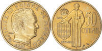 Monaco 50 Centimes Münze, Rainier III, SS+, Aluminum-Bronze, KM:144 -