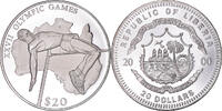 Liberia 20 Dollars Münze, Olympic Games, High Jump, UNZ, Silber -