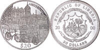 Liberia 20 Dollars Münze, Amsterdam, UNZ, Silber -