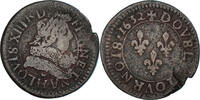 Frankreich Double Tournois Münze, Louis XIII, Double tournois, buste juvénile au col fraisé -