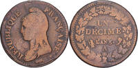 Frankreich Decime Münze, Dupré, Paris, S, Bronze, KM:644.1 -