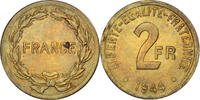 Frankreich 2 Francs Münze, France Libre, Philadelphia, SS+, Messing -