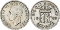 Großbritannien 6 Pence Münze, George VI, SS, Kupfer-Nickel, KM:862 -