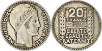 Frankreich 20 Francs Münze, Turin, Paris, VZ, Silber, KM:879 -