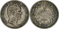 Frankreich 5 Francs Münze, Louis-Philippe, Paris, S+, Silber, KM:735.1 -