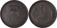 Dänemark 5 Öre Münze, Christian IX, Copenhagen, S+, Bronze, KM:794.1 -