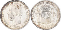 Spanien 5 Pesetas Münze, Amadeao I, Madrid, S+, Silber, KM:666 -