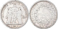 Frankreich 5 Francs Münze, Hercule, Paris, S+, Silber, KM:756.1 -