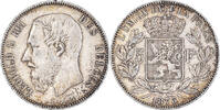 Belgien 5 Francs, 5 Frank Münze, Leopold II, S+, Silber, KM:24 -