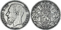 Belgien 5 Francs, 5 Frank Münze, Leopold II, S+, Silber, KM:24 -