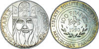 Frankreich 100 Francs Münze, Charlemagne, Paris, VZ, Silber, KM:982 -