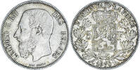 Belgien 5 Francs, 5 Frank Münze, Leopold II, Brussels, S+, Silber -