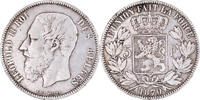 Belgien 5 Francs, 5 Frank Münze, Leopold II, Brussels, S+, Silber -