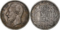 Belgien 5 Francs, 5 Frank Münze, Leopold II, S, Silber, KM:24 -