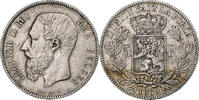 Belgien 5 Francs, 5 Frank Münze, Leopold II, S+, Silber, KM:24 -