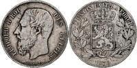 Belgien 5 Francs, 5 Frank Münze, Leopold II, Brussels, S, Silber, KM:24 -