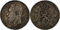 Belgien 5 Francs, 5 Frank Münze, Leopold II, Brussels, S+, Silber -