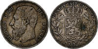 Belgien 5 Francs, 5 Frank Münze, Leopold II, Brussels, S+, Silber -