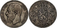 Belgien 5 Francs, 5 Frank Münze, Leopold II, S, Silber, KM:24 -