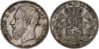 Belgien 5 Francs, 5 Frank Münze, Leopold II, S+, Silber, KM:24 -