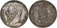 Belgien 5 Francs, 5 Frank Münze, Leopold II, S+, Silber, KM:24 -